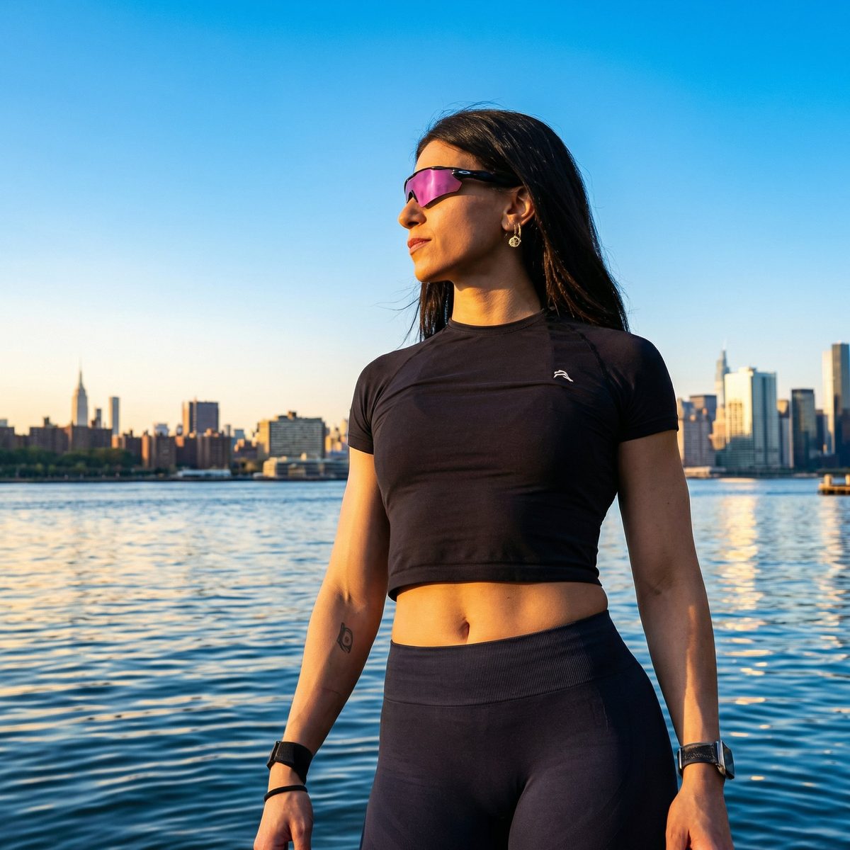 Elena Lymperi on the Brooklyn waterfront, training for the 2026 NYCRUNS Brooklyn Experience Half Marathon